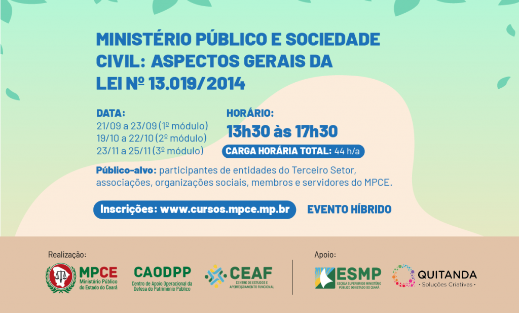 Módulo I do curso sobre aspectos gerais da lei que dispõe sobre parcerias entre Administração Pública e Organizações da Sociedade Civil tem nova data e local