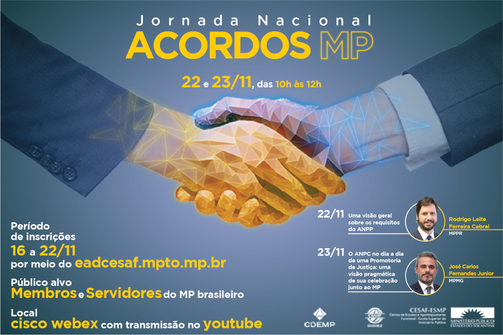 Integrantes do MP brasileiro têm até o dia 22 para se inscrever na Jornada Nacional “Acordos MP” 