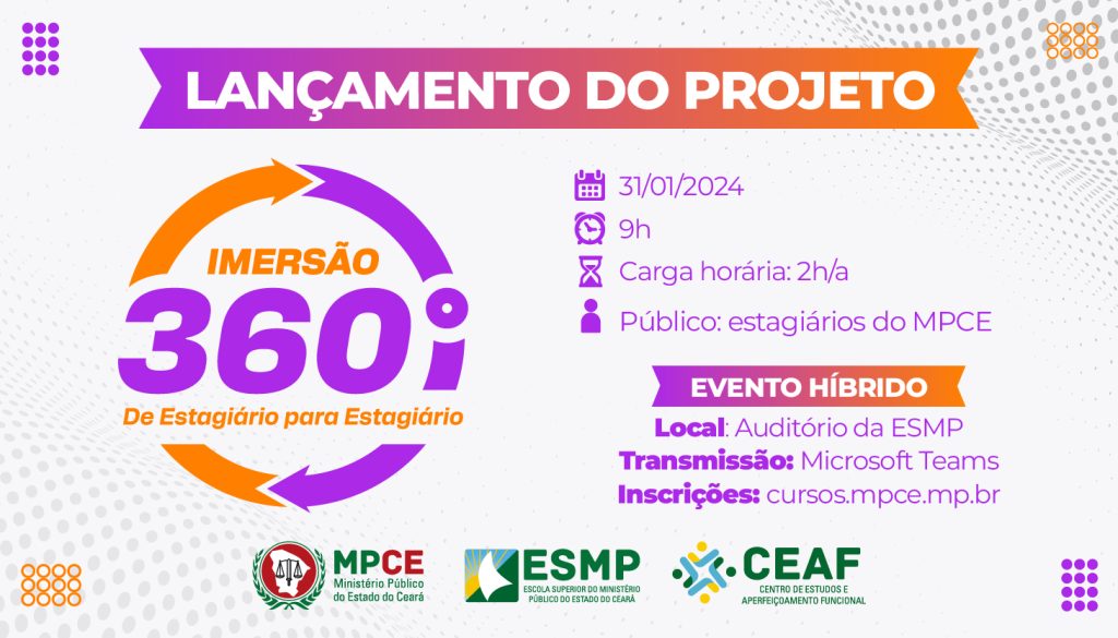 MPCE promove palestra sobre Inovação e lança Projeto Imersão 360º para estagiários nesta quarta (31)
