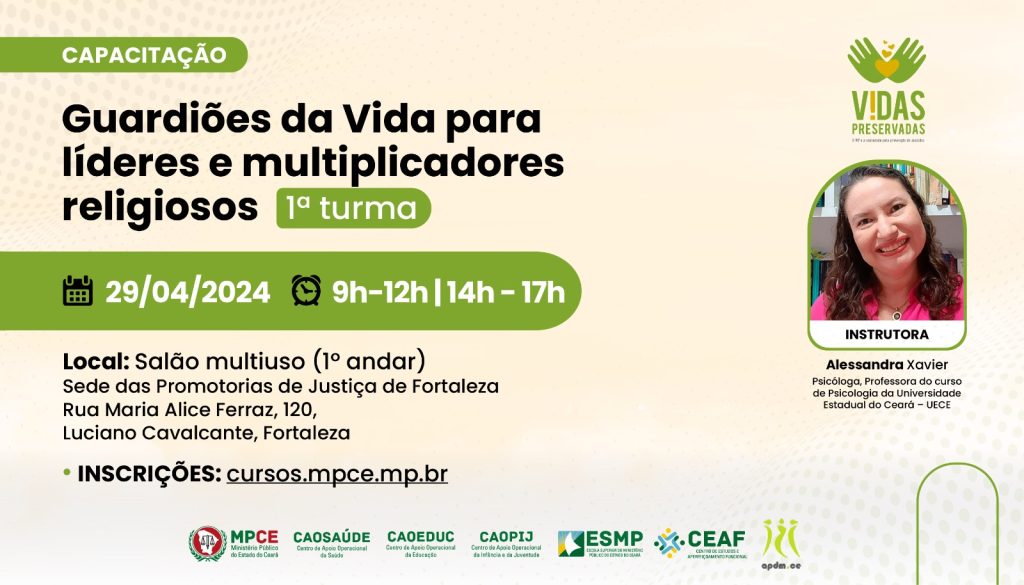 Capacitação do MP do Ceará vai orientar líderes e multiplicadores religiosos para atuarem na prevenção do suicídio