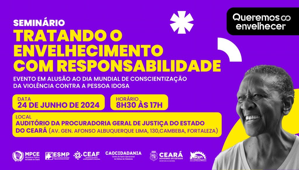 MP do Ceará promove na próxima segunda-feira (24) seminário para debater envelhecimento saudável e direitos das pessoas idosas