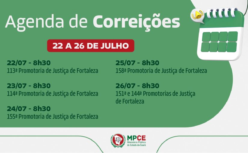 Corregedoria-Geral do MP do Ceará visita Promotorias de Justiça de Fortaleza na próxima semana 