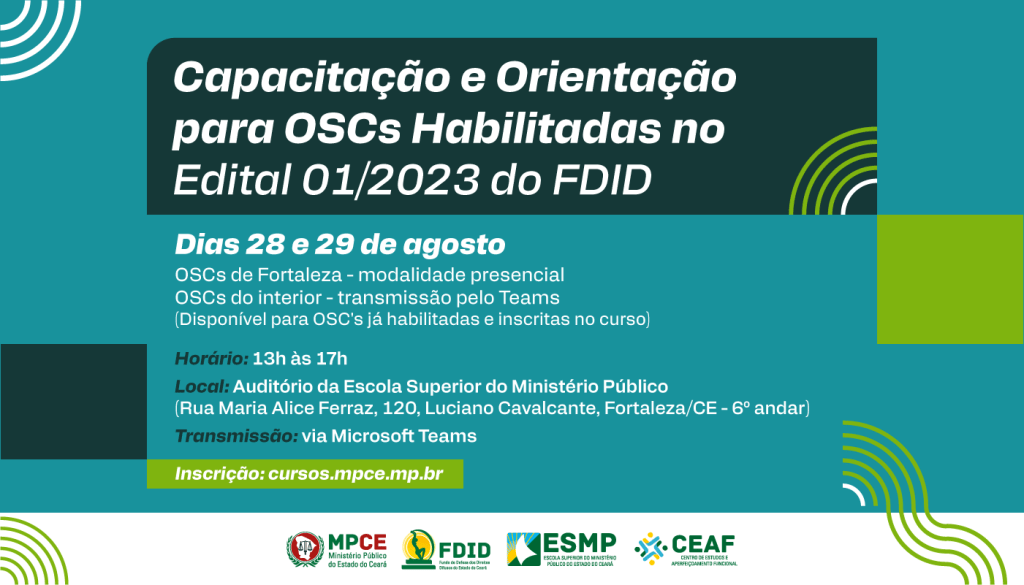 MP do Ceará promove capacitação para instituições habilitadas ao Edital 01/2023 do Fundo de Defesa de Direitos Difusos (FDID)