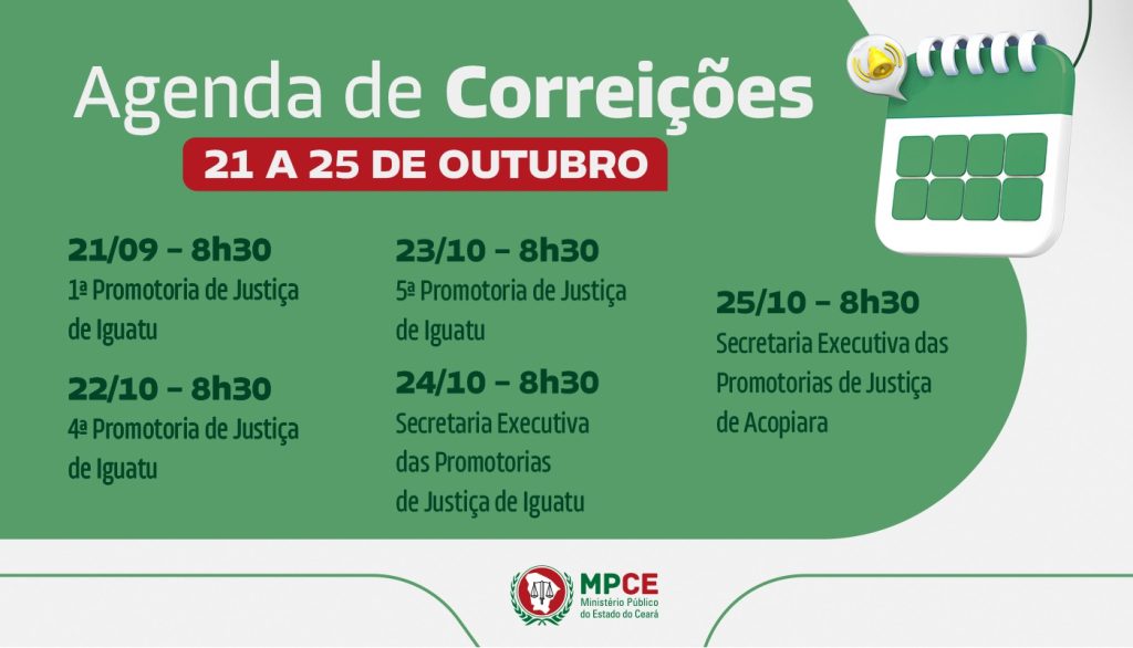 Corregedoria-Geral do MP do Ceará visita Promotorias de Justiça de Iguatu e Acopiara na próxima semana
