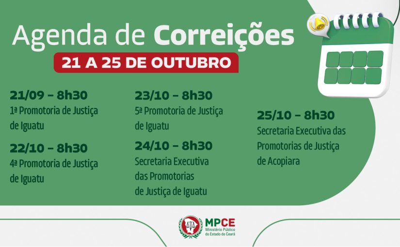 Corregedoria-Geral do MP do Ceará visita Promotorias de Justiça de Iguatu e Acopiara na próxima semana