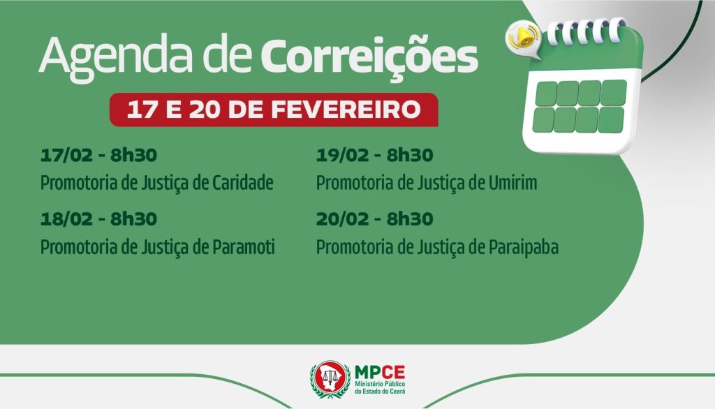 Corregedoria-Geral do MP do Ceará visita Promotorias de Justiça de Caridade, Paramoti, Umirim e Paraipaba na próxima semana 