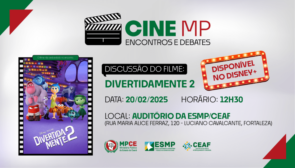 “Divertidamente 2” é o filme escolhido para debate no Cine MP de fevereiro  
