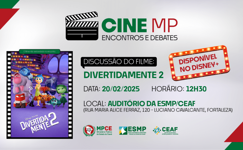 “Divertidamente 2” é o filme escolhido para debate no Cine MP de fevereiro  