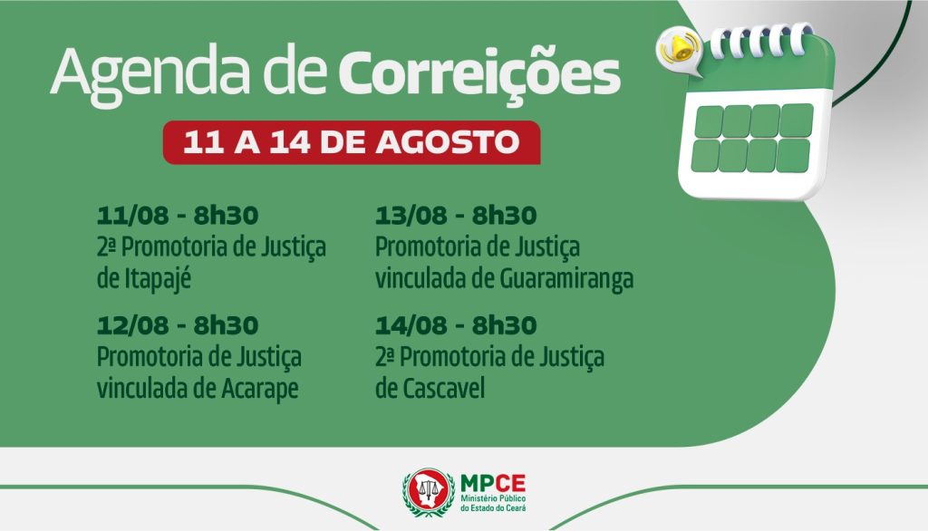 Corregedoria-Geral do MP do Ceará visita Promotorias de Justiça de Itapajé, Acarape, Guaramiranga e Cascavel entre 11 e 14 de agosto