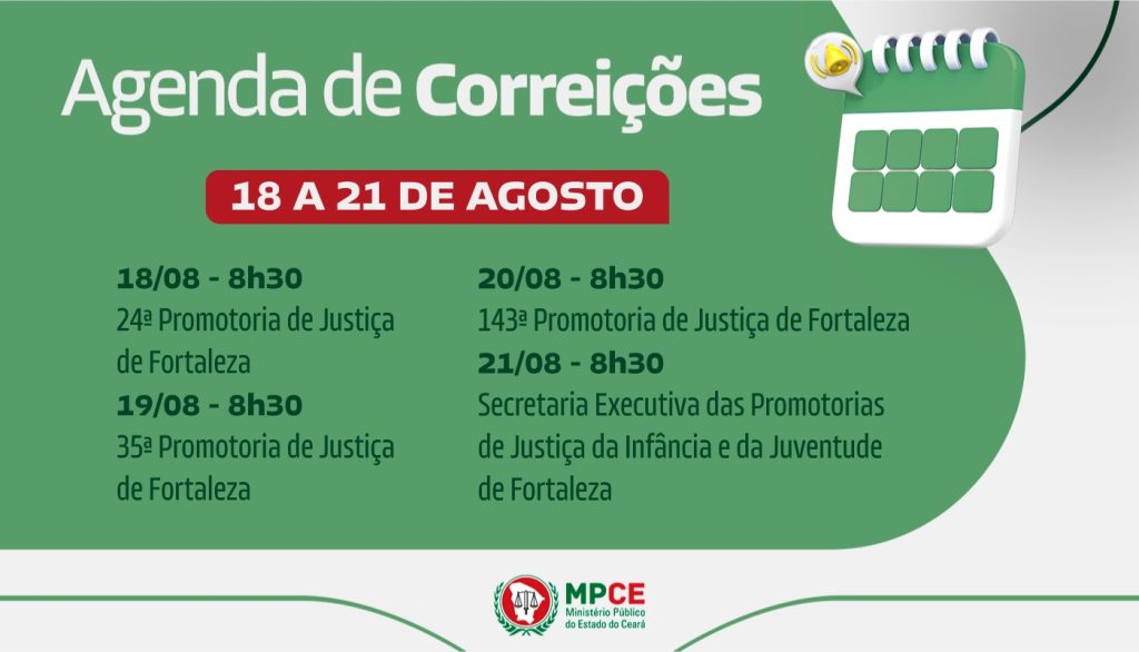 Corregedoria-Geral do MP do Ceará visita Promotorias de Justiça de Fortaleza entre 18 e 21 de agosto