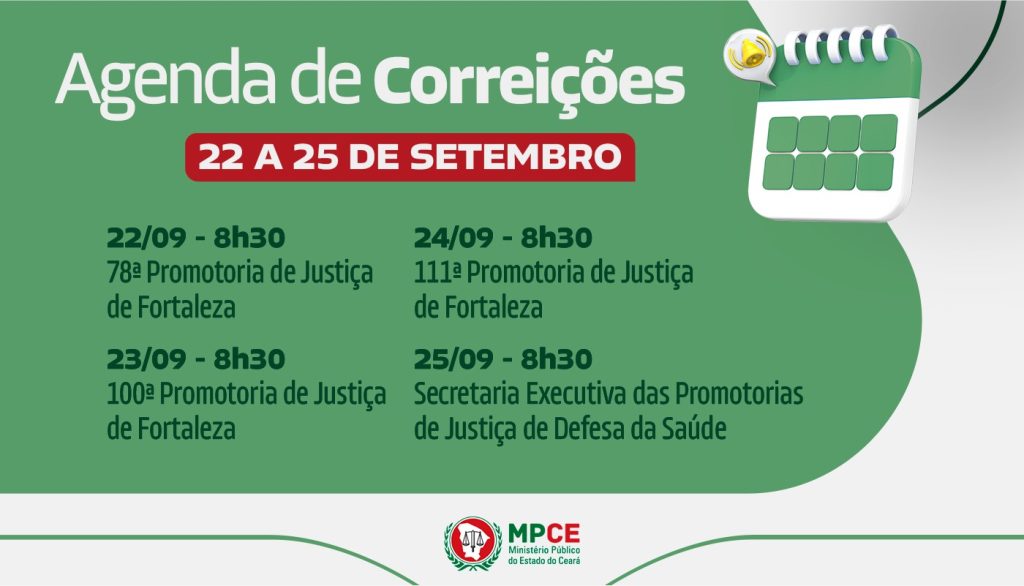 Corregedoria-Geral do MP do Ceará visita Promotorias de Justiça e Secretaria-Executiva das Promotorias de Justiça de Defesa da Saúde Pública de Fortaleza entre 22 e 25 de setembro 