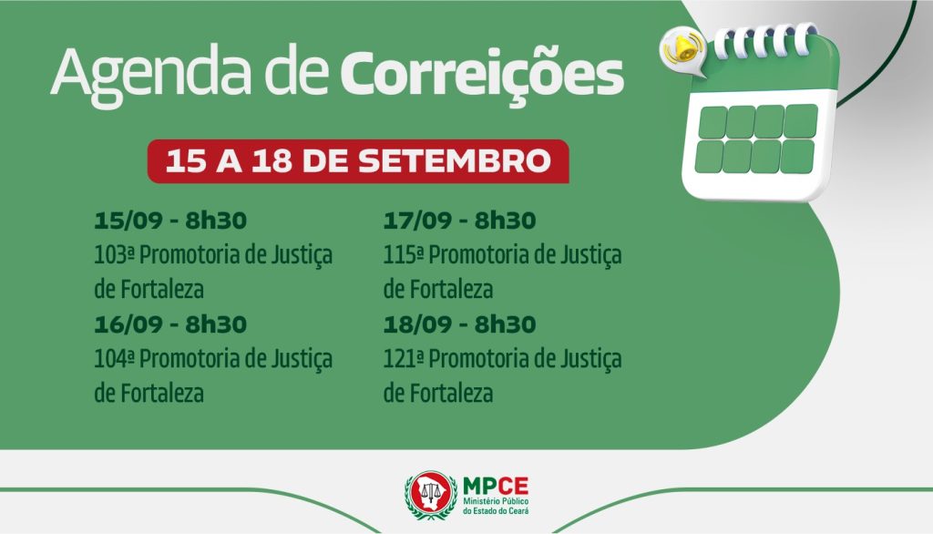 Corregedoria-Geral do MP do Ceará visita Promotorias de Justiça de Fortaleza entre 15 e 18 de setembro