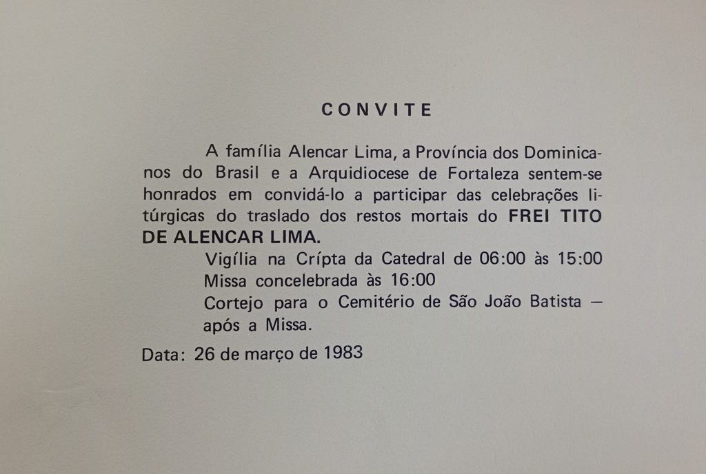 Corpo de Frei Tito retornou ao Brasil