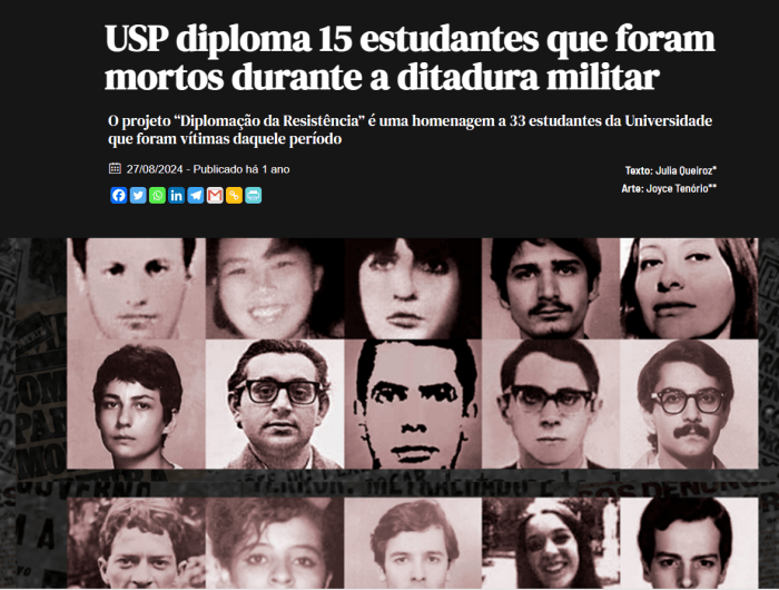 Em cerimônia póstuma, Tito recebeu diploma de graduação em Ciências Sociais da USP. 