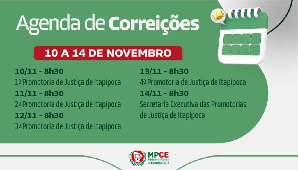 Corregedoria-Geral do MP visita Promotorias de Justiça de Itapipoca e Secretaria Executiva entre os dias 10 e 14 de novembro 