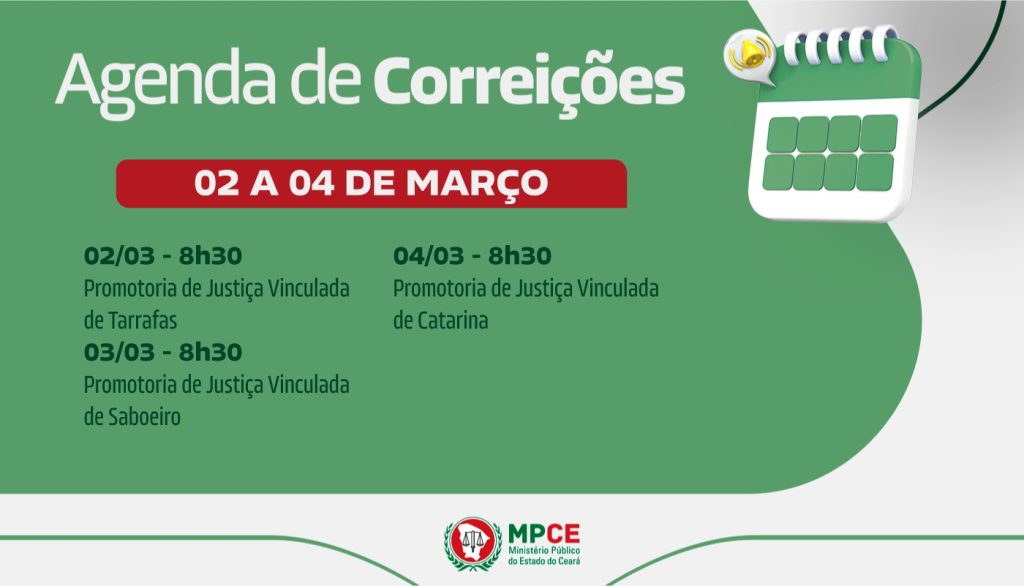 Corregedoria-Geral do MP visita Promotorias de Justiça Vinculadas de Tarrafas, de Saboeiro e de Catarina entre os dias 02 e 04 de março 