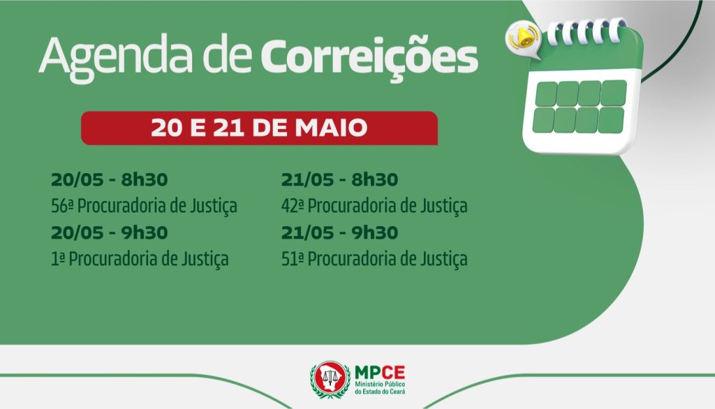 Corregedoria-Geral do MP visita 1ª, 42ª, 51ª e 56ª Procuradorias de Justiça entre os dias 20 e 21 de maio