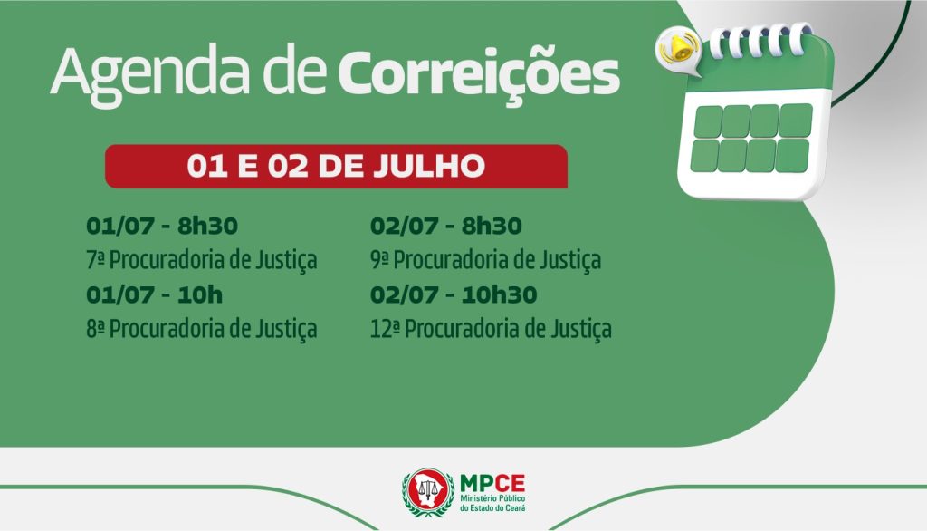 Corregedoria-Geral do MP visita Procuradorias de Justiça em Fortaleza nos dias 1º e 2 de julho