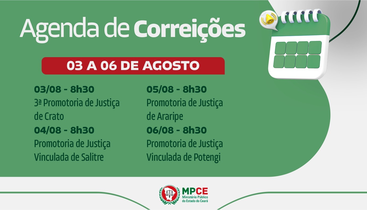 Corregedoria-Geral do MP visita Promotorias de Justiça de Crato e de Araripe e Vinculadas de Salitre e de Potengi entre os dias 03 e 06 de agosto