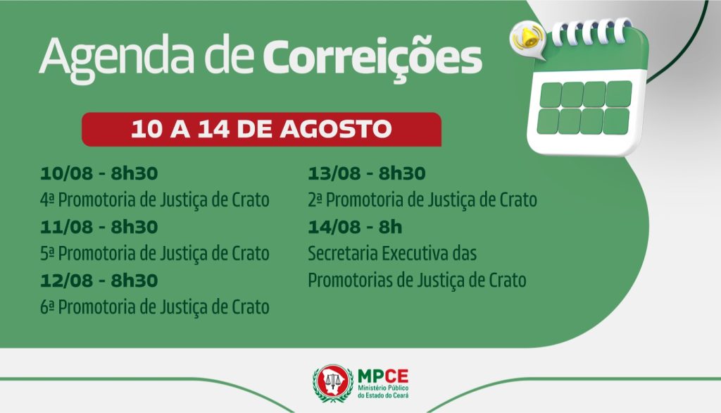 Corregedoria-Geral do MP visita Promotorias de Justiça e Secretaria Executiva de Crato entre os dias 10 e 14 de agosto