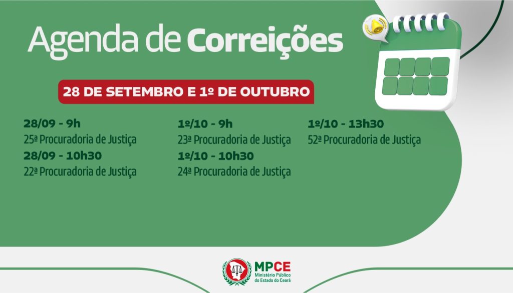 Corregedoria-Geral do MP visita Procuradorias de Justiça nos dias 28 de setembro e 1º de outubro 